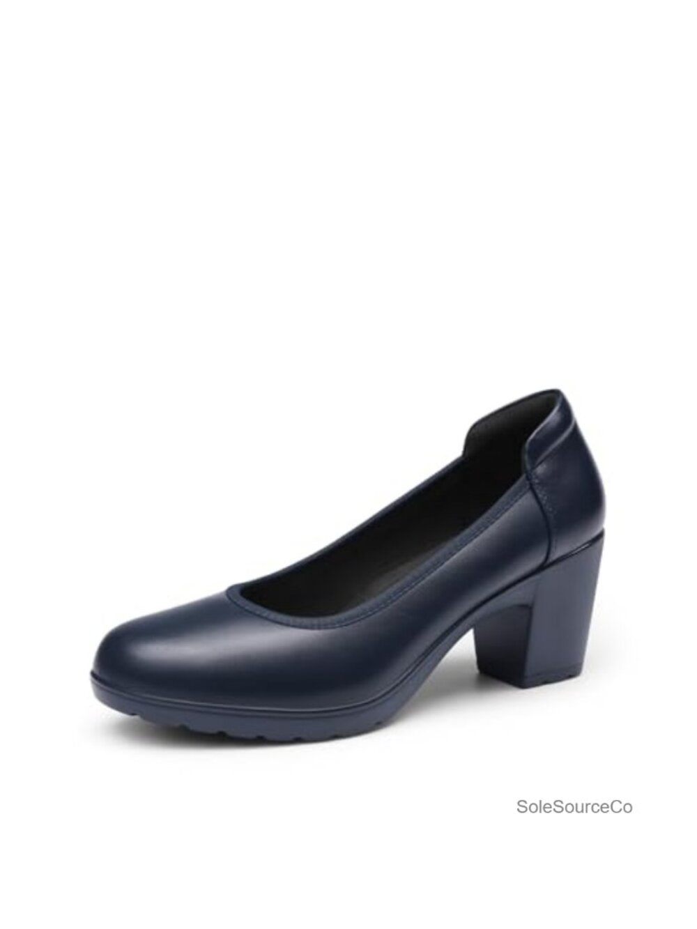 Women's Chunky Round Toe Block Heel Dress Pumps Low Heel Faux Leather